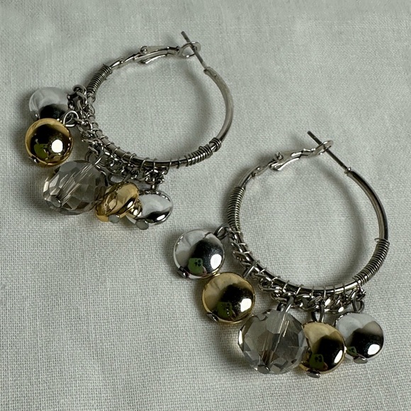 Small Silver and Gold Hoop Earrings New - Picture 2 of 2